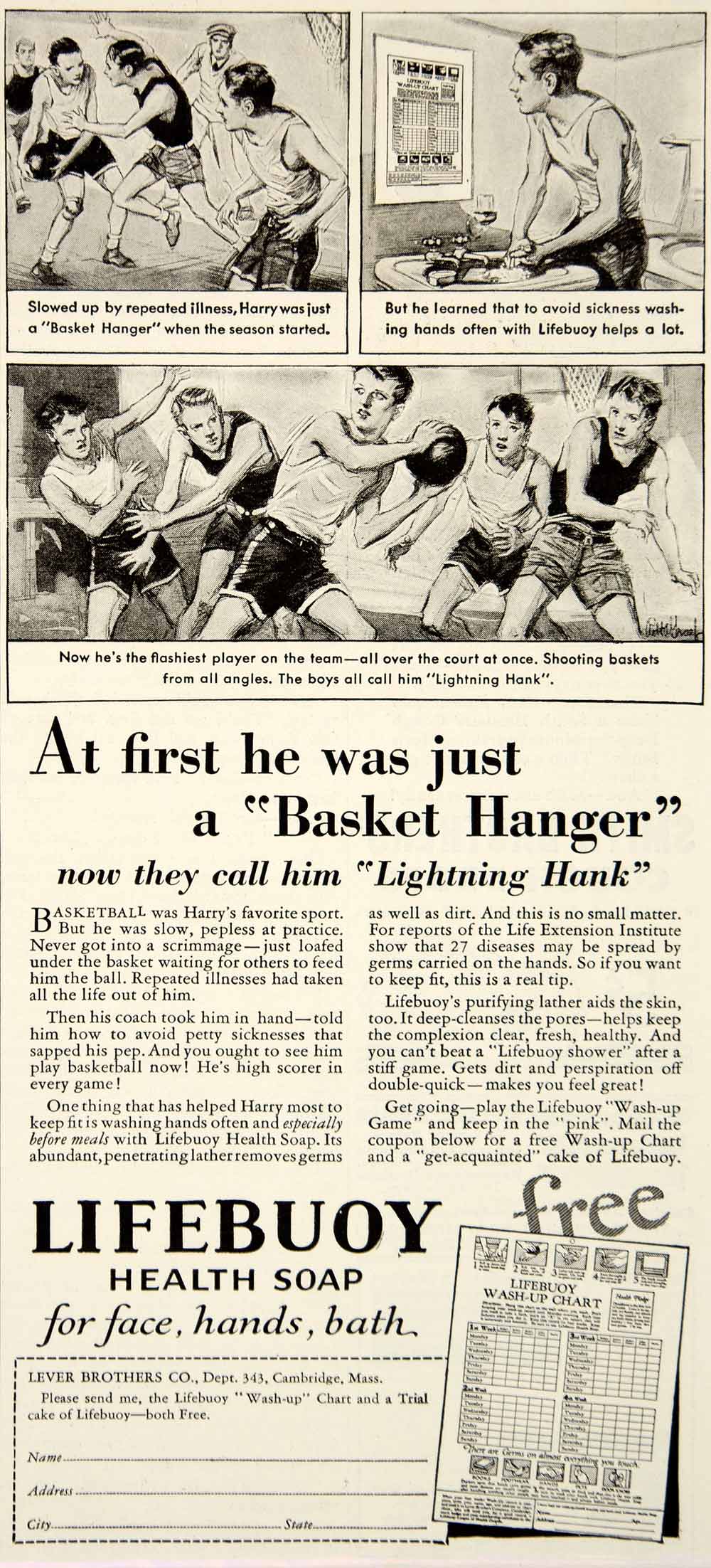 1932 Ad Lifebuoy Health Soap Lever Brothers Lightning Hank Basketball YOR2