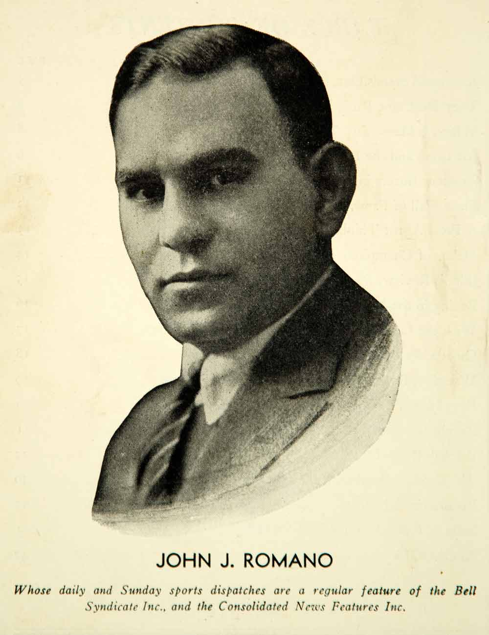 1936 Print Portrait John J Romano Radio Sportscaster Bell Syndicate YPBR1