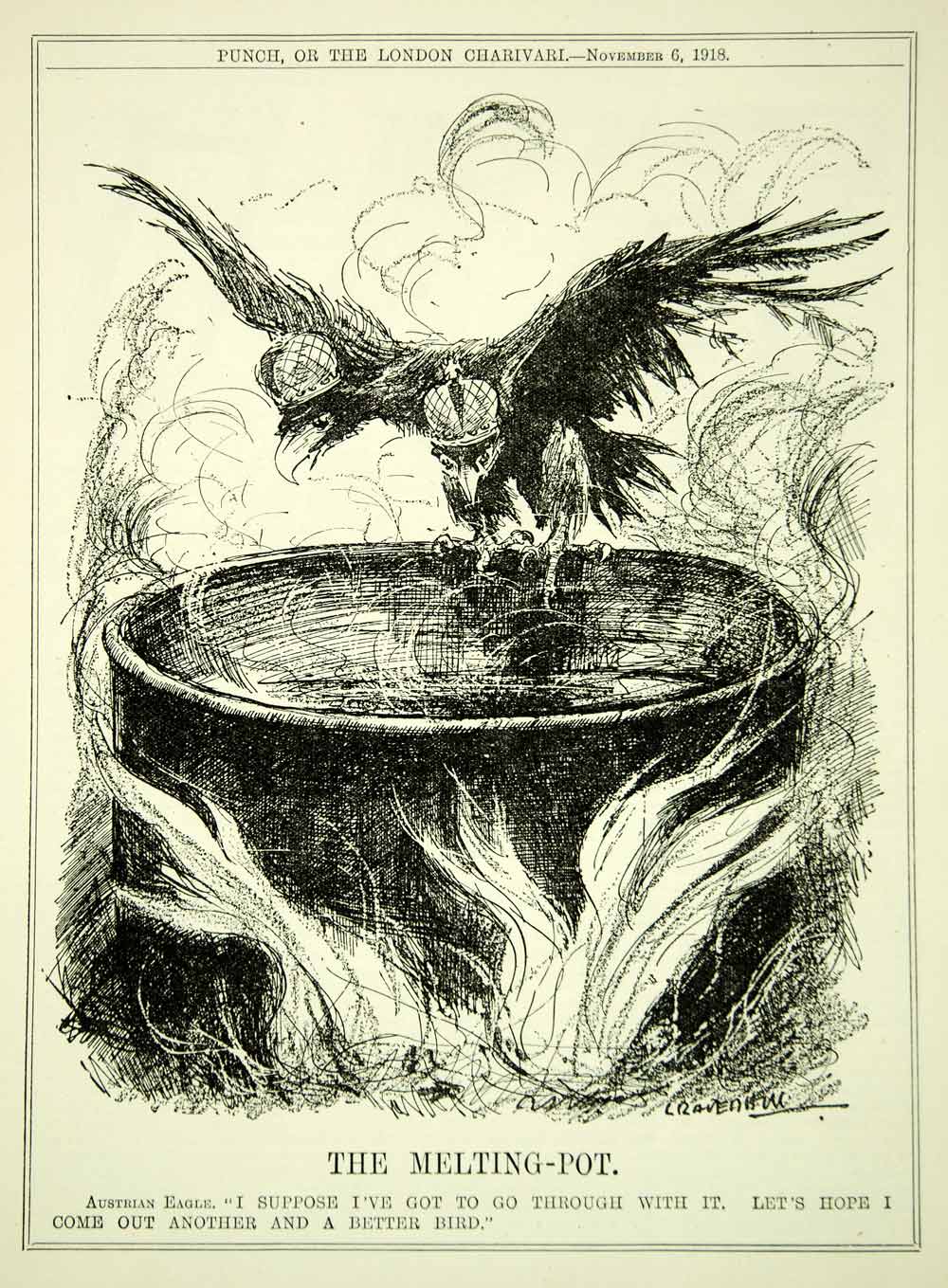 1918 Engraving WWI Political Cartoon PUNCH Austrian Eagle Leonard Raven-Hill Art