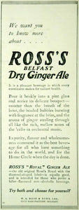 1915 Ad Vintage Ross's Belfast Dry Ginger Ale Soda Beverage W. A. Ross & Sons