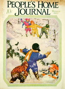 1927 Cover Peoples Home Journal LC Rumely Art Children Snowball Fight YPHJ1