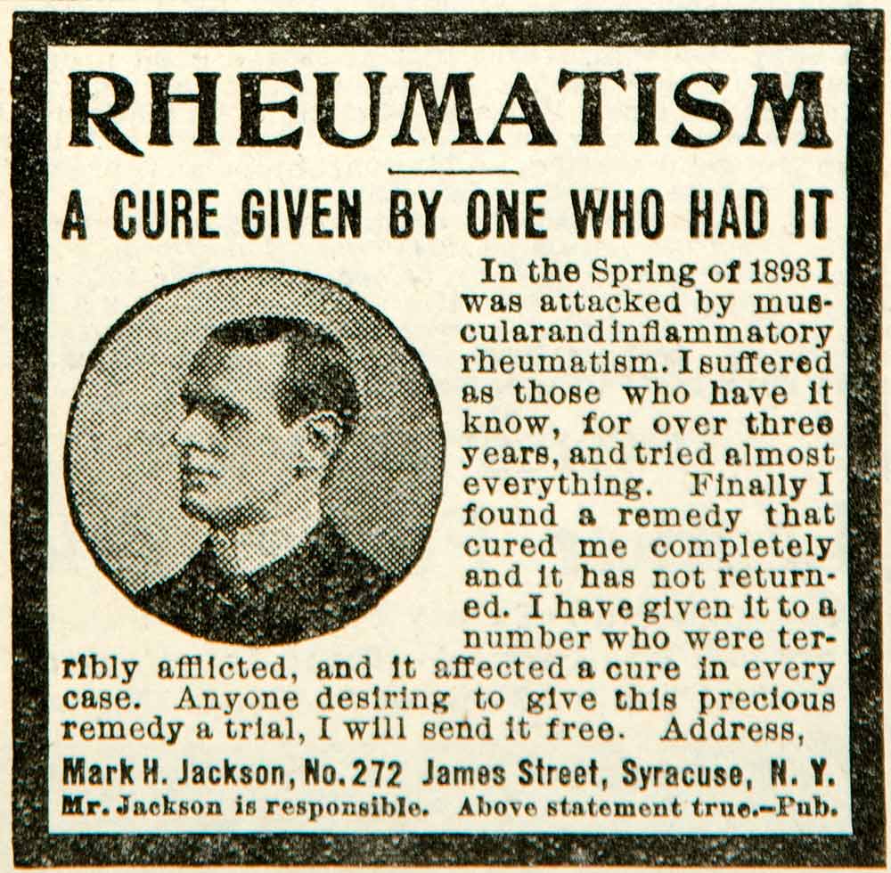 1908 Ad Mark H Jackson Rheumatism Cure Medical Quackery Edwardian Era YPHJ1