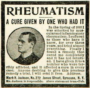 1908 Ad Mark H Jackson Rheumatism Cure Medical Quackery Edwardian Era YPHJ1