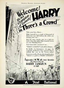 1927 Ad Silent Film Three's a Crowd Harry Langdon Gladys McConnell Tony YPP3