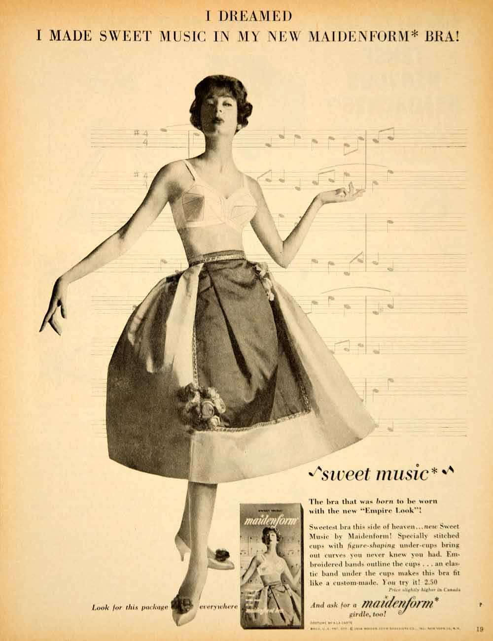 1958 Ad Vintage Maidenform Bra Sweet Music I Dreamed Dream