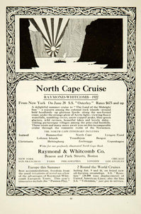 1922 Ad Raymond Whitcomb Midnight Sun Ship Liner North Cape Cruise Travel YRR2