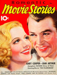 1936 Cover Romantic Movie Stories Gary Cooper Jean Arthur Actor Actress YRS1