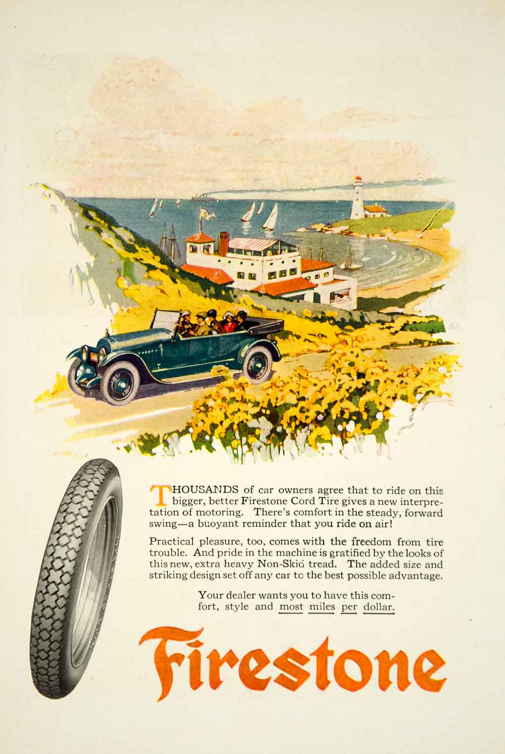 1919 Ad Firestone Cord Tires Car Automobile Parts Brass Era Transportation YSC1