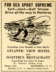 1964 Ad Atlantic View Hotel Scottie's Restaurant Hatteras Fishing Sea Salt  YSS1
