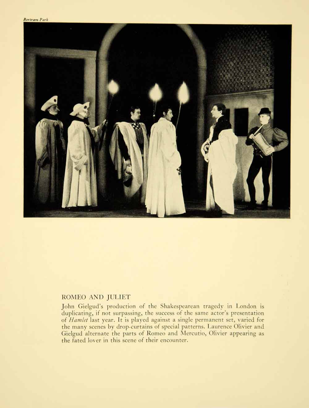 1936 Print Romeo & Juliet Play Scene John Gielgud Laurence Olivier Theatre YTA1