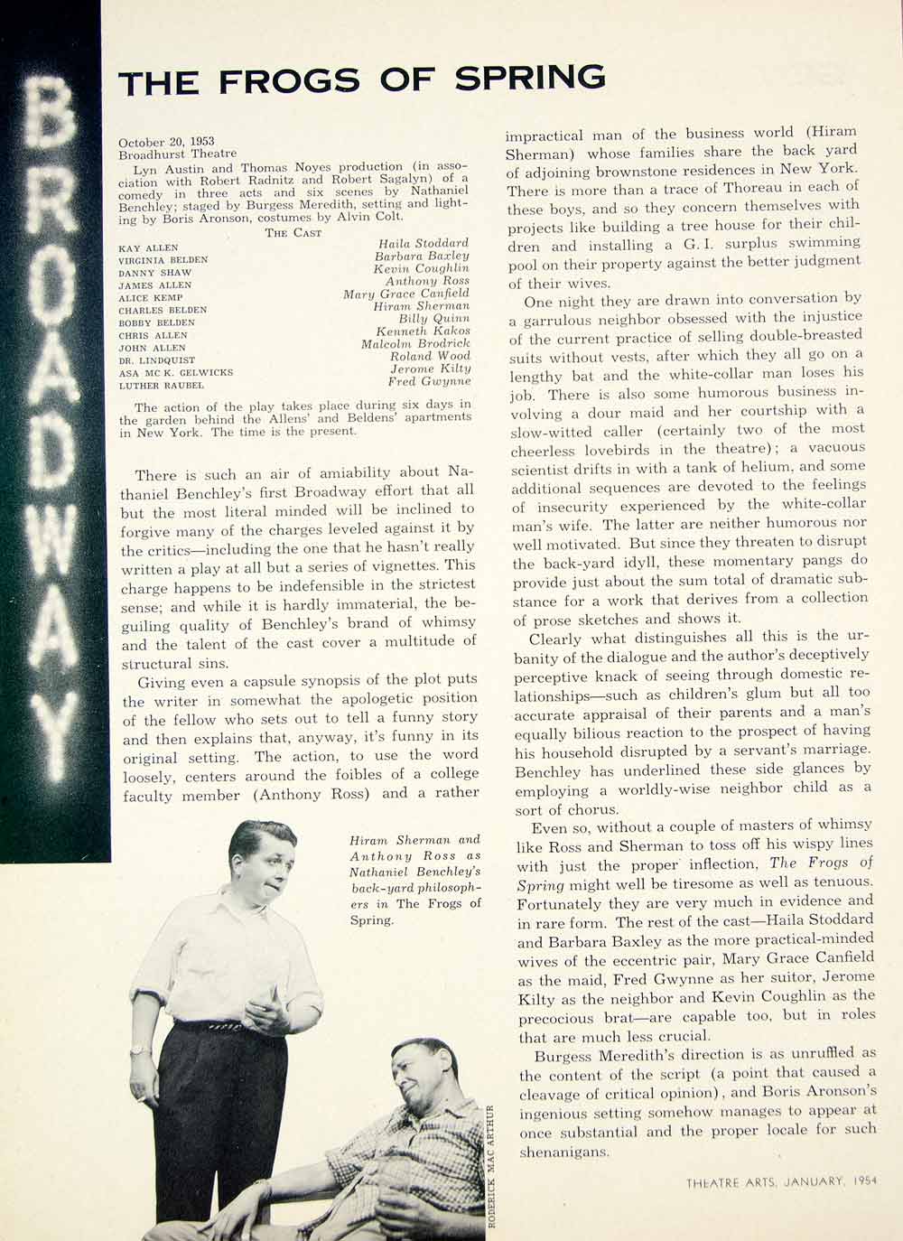 1954 Article Frogs in Spring Comedy Play Review Broadway Nathaniel Benchley YTA4