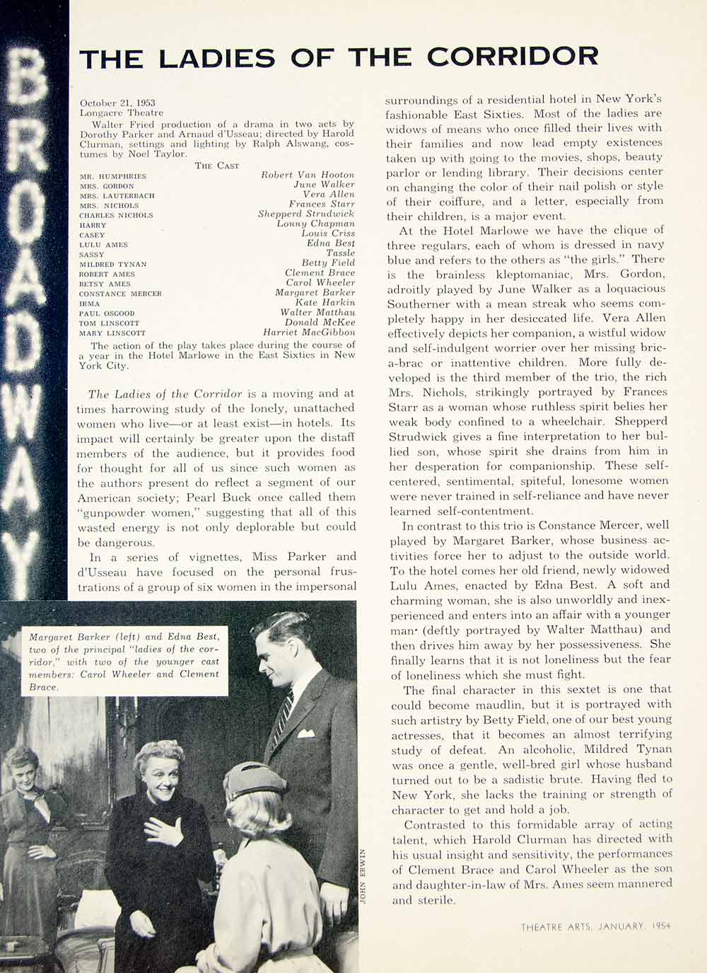 1954 Article Ladies of the Corridor Review Dorothy Parker Harold Clurman YTA4
