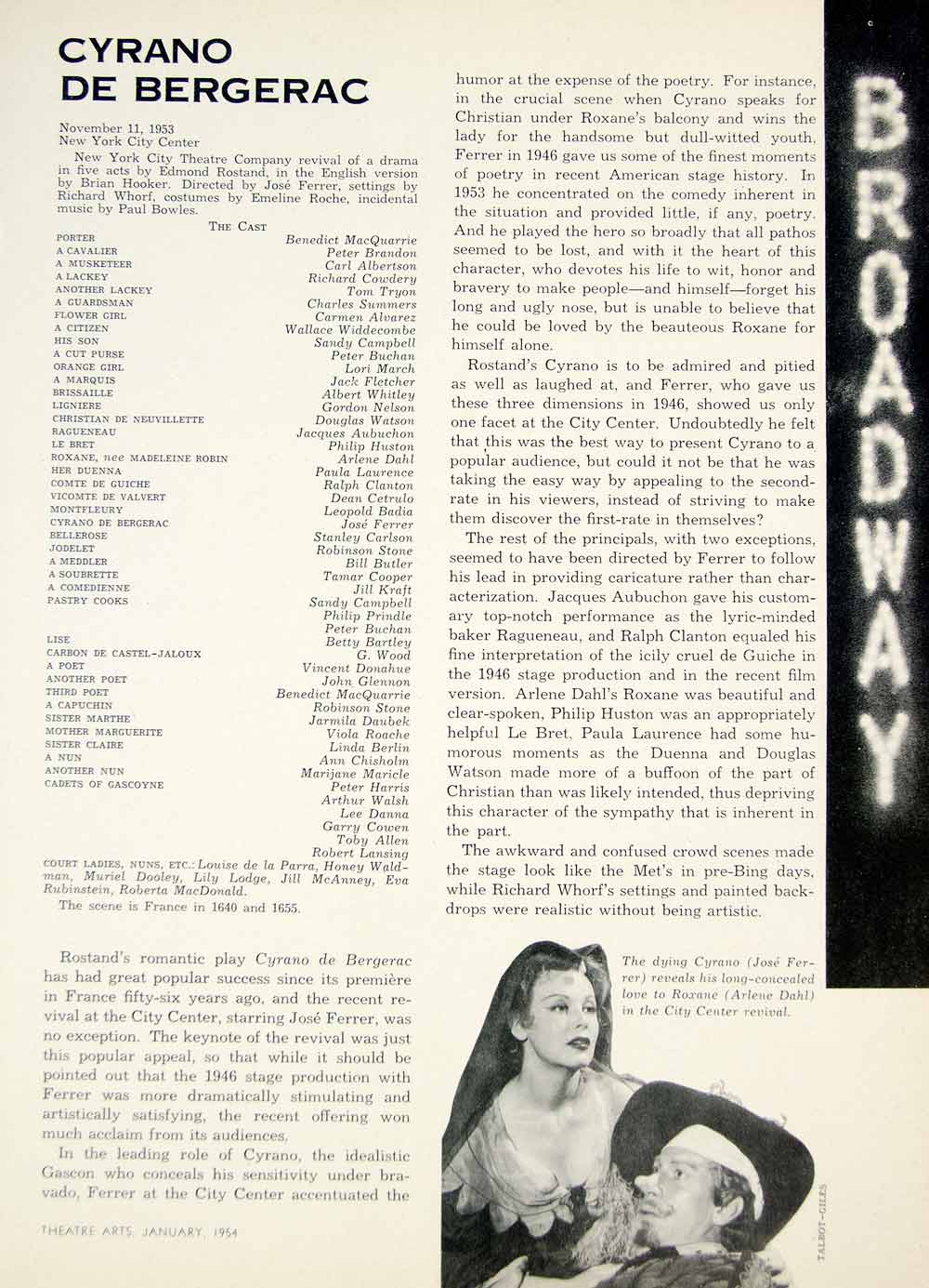 1954 Article Cyrano de Bergerac Play Review Jose Ferrer Arlene Dahl Rostand YTA4