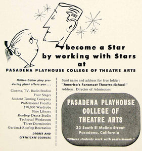 1954 Ad Vintage Pasadena Playhouse College of Theatre Arts Acting School YTA4