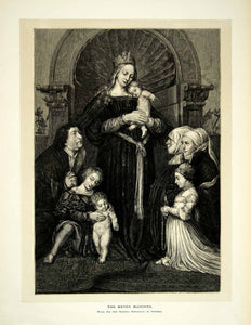 1872 Wood Engraving Hans Holbein Younger Art Darmstadt Madonna Jakob Meyer YTG3