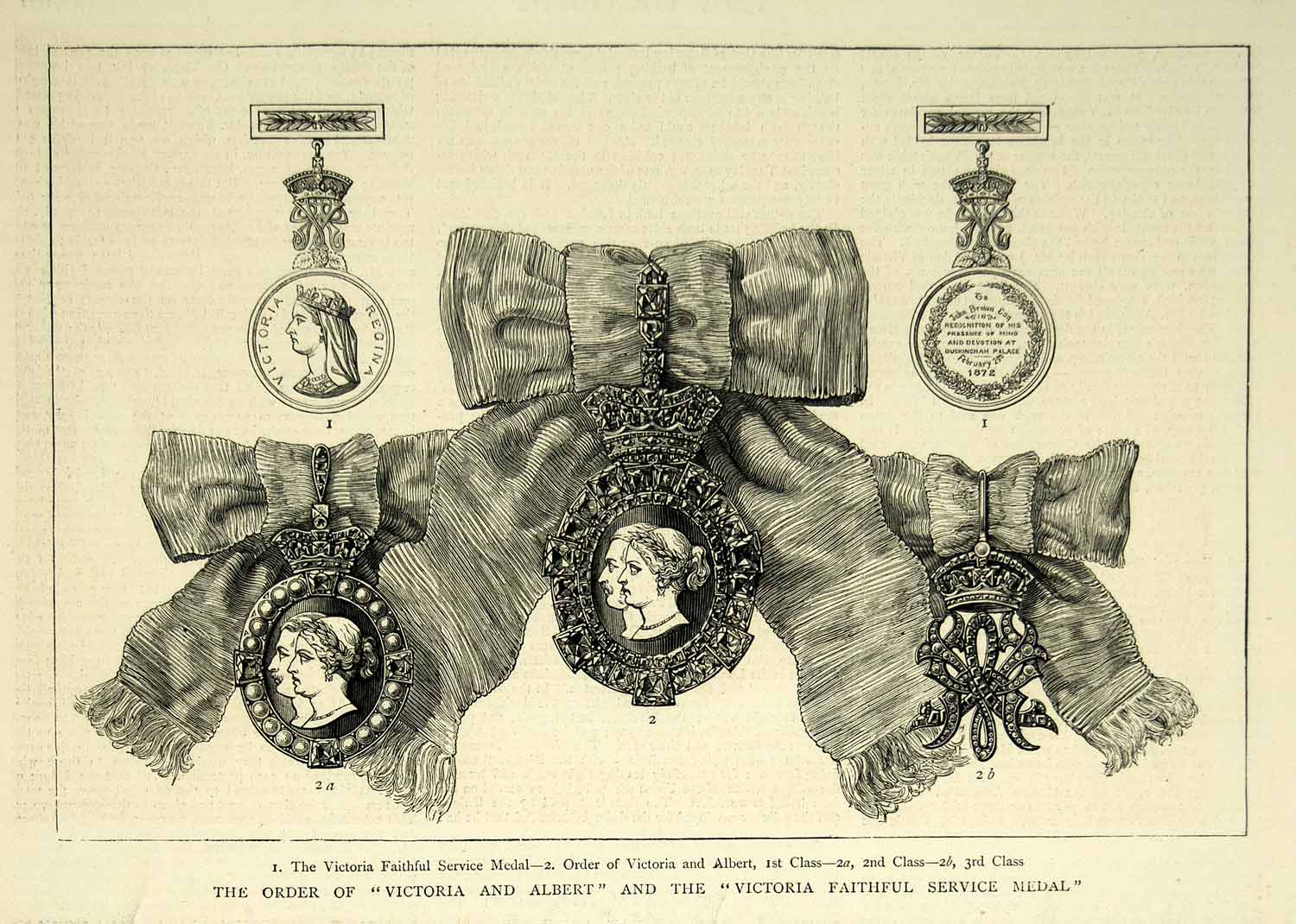 1872 Wood Engraving Art Victoria Faithful Service Medal Military Award YTG4