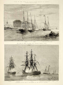 1873 Wood Engraving Art HMS Lively Vigilant Vivid Ship British Royal Navy YTG6