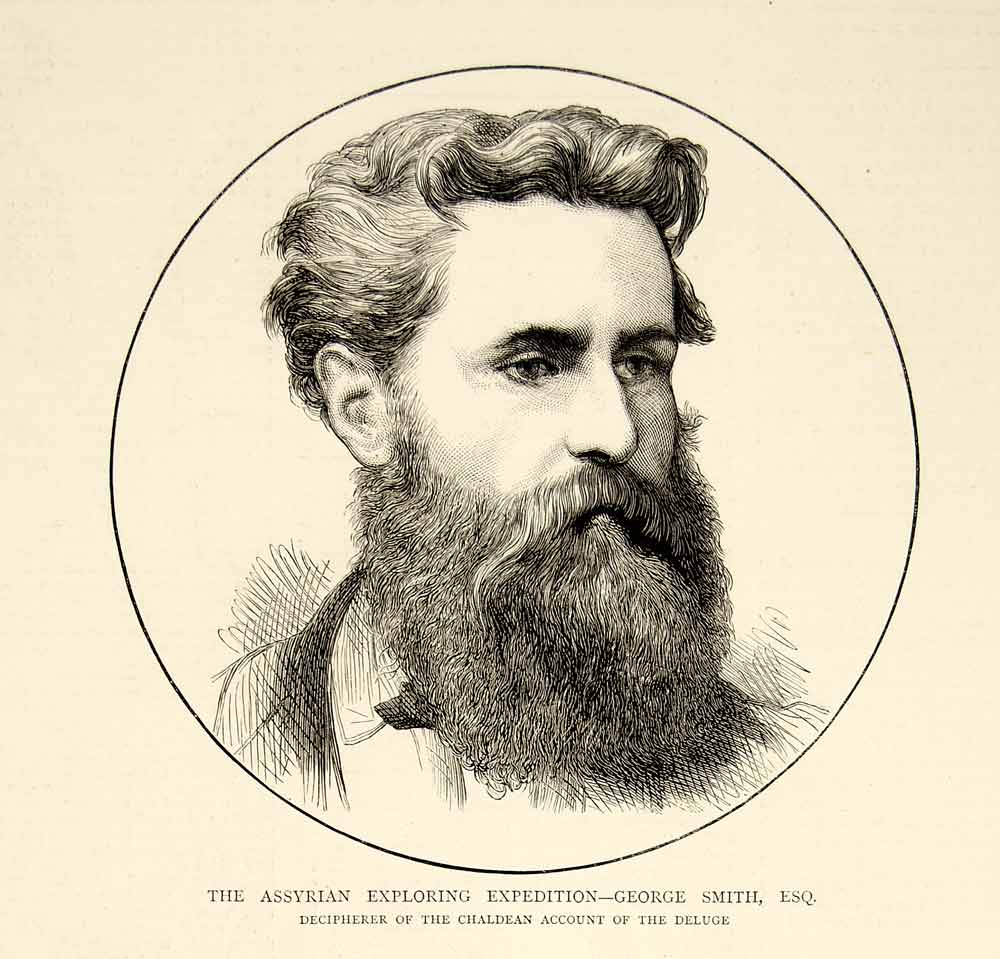 1873 Wood Engraving Art George Smith Assyriologist Portrait Victorian Beard YTG6