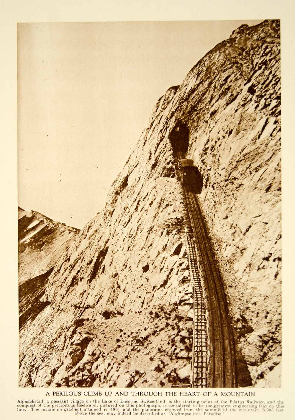 1922 Photogravure Pilatus Railway Rack Cog Railroad Switzerland Mountains YTMM4