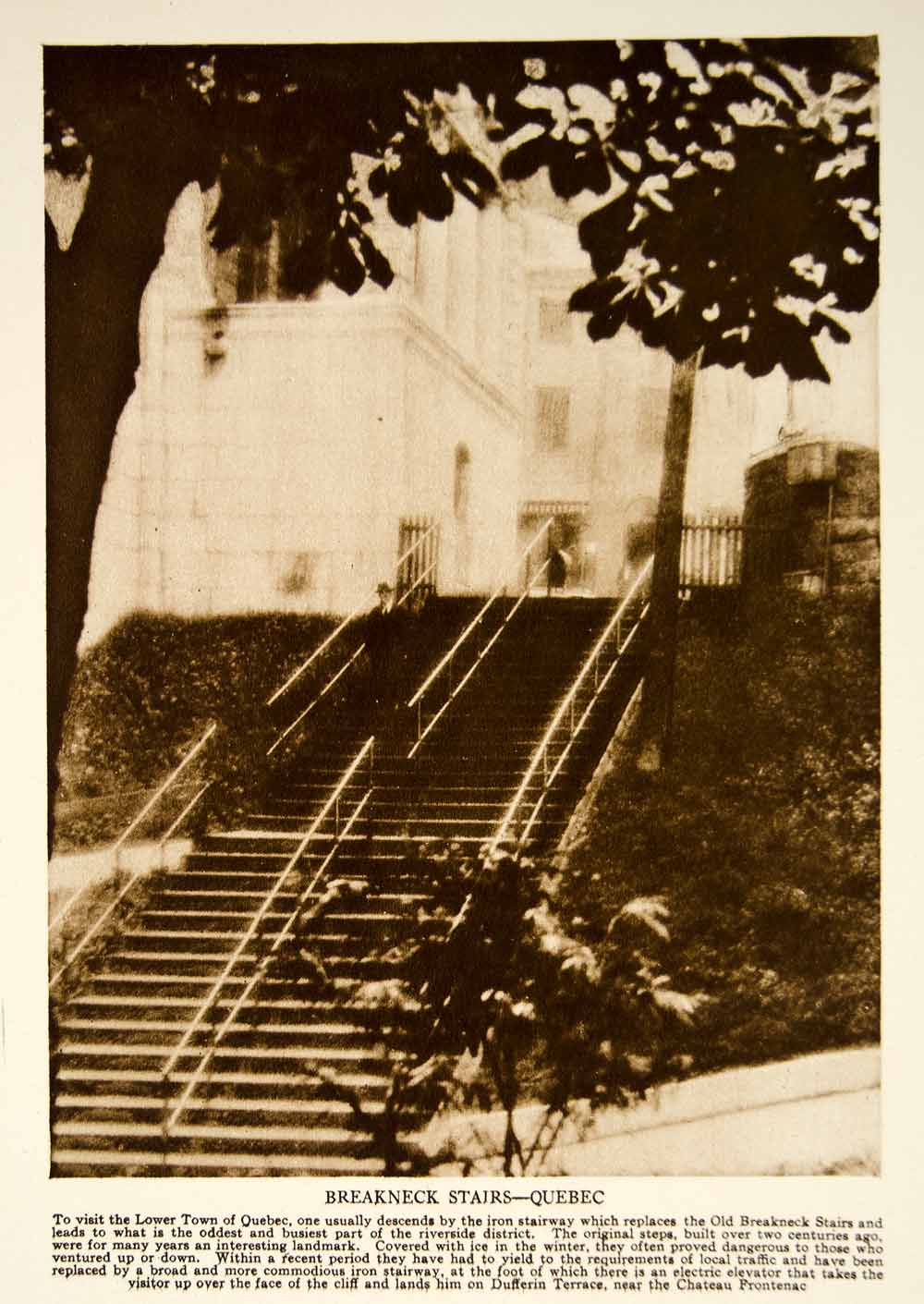 1923 Photogravure Breakneck Stairs Steps Escalier casse-cou Quebec Canada YTMM4