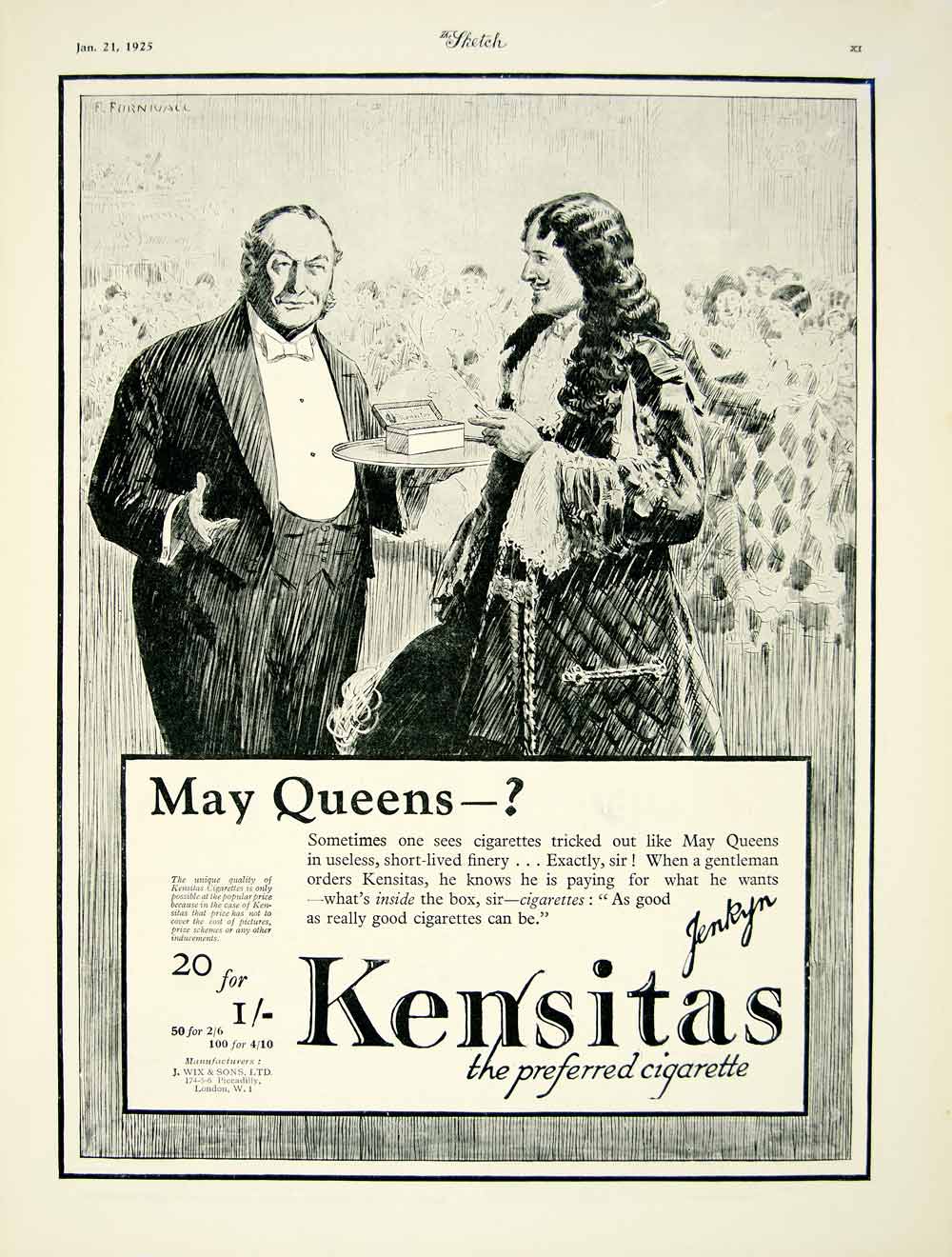 1925 Ad May Queens Kensitas Jenkyn Cigarette Tobacco Smoking J. Wix YTS1