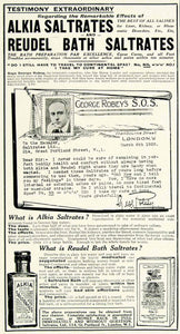 1918 Ad Alkia Reudel Bath Saltrates London Water Medical George Robey YTT1