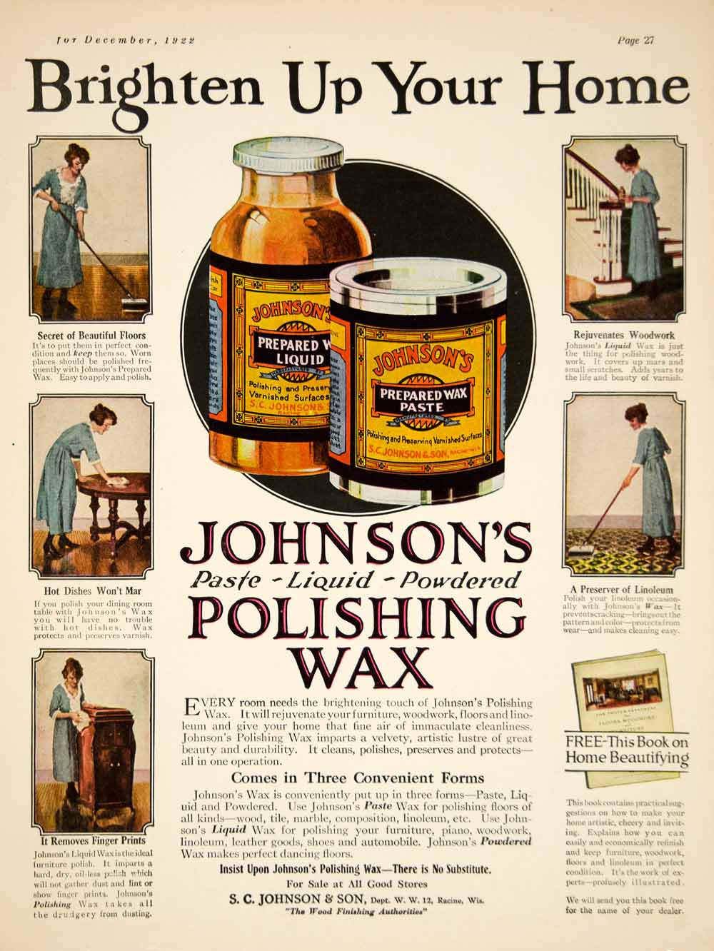 Vintage Johnson’s Paste Wax 1 Pound Advertising Tin Can Racine Part Full
