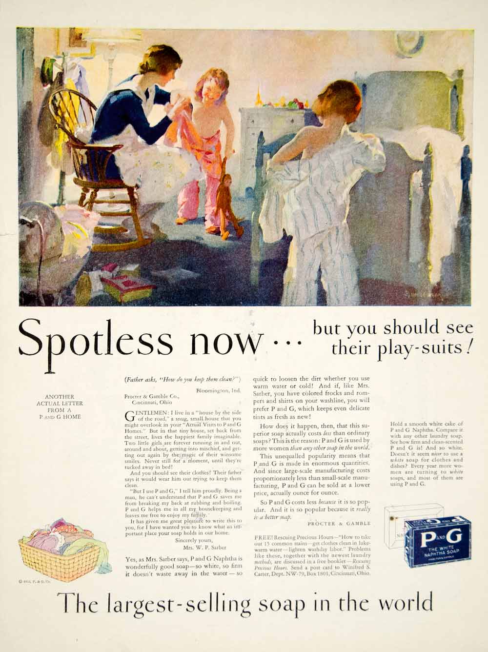 1929 Ad Procter Gamble White Naphtha Soap Laundry Children Housewife Art YWW1