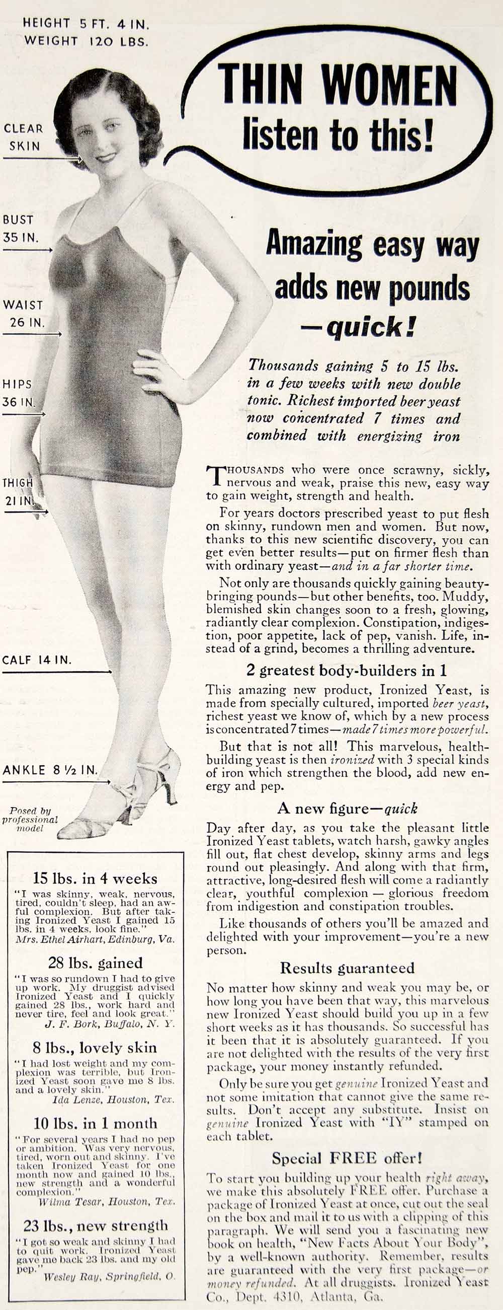 1933 Ad Ironized Yeast Women Diet Pill Medicine Health Beauty Fitness YWW1