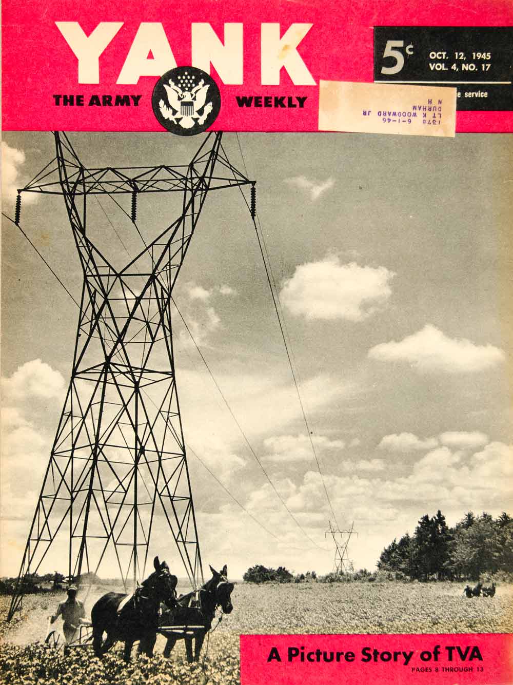 1945 Cover YANK TVA Transmission Tower Tennessee Valley Rural Farm Image YYA2