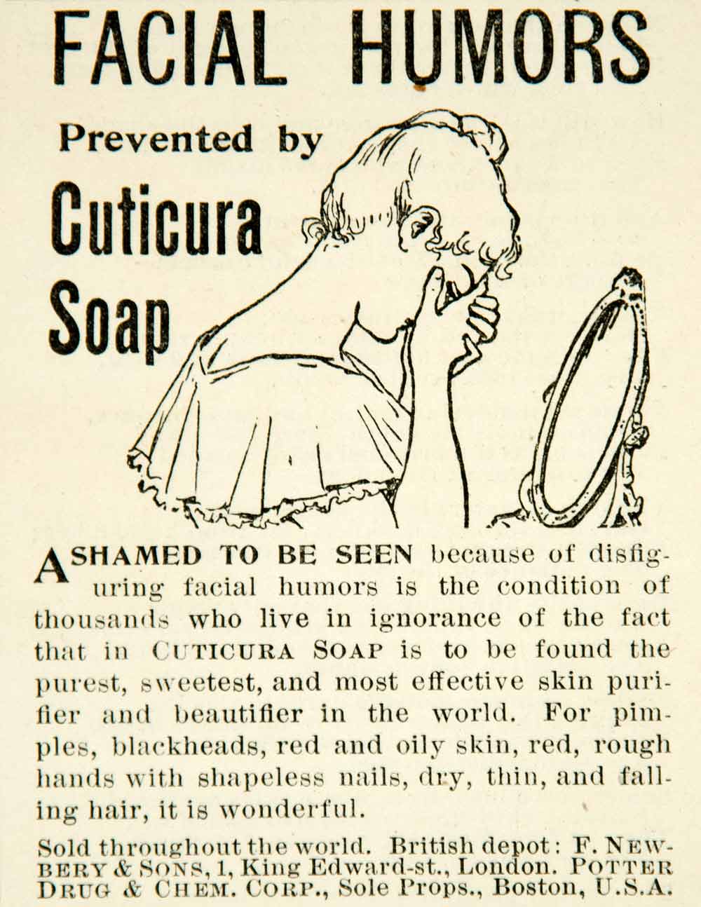 1895 Ad Facial Humors Cuticura Soap Newbery Sons Potter Drug Skin Cleanser YYC1