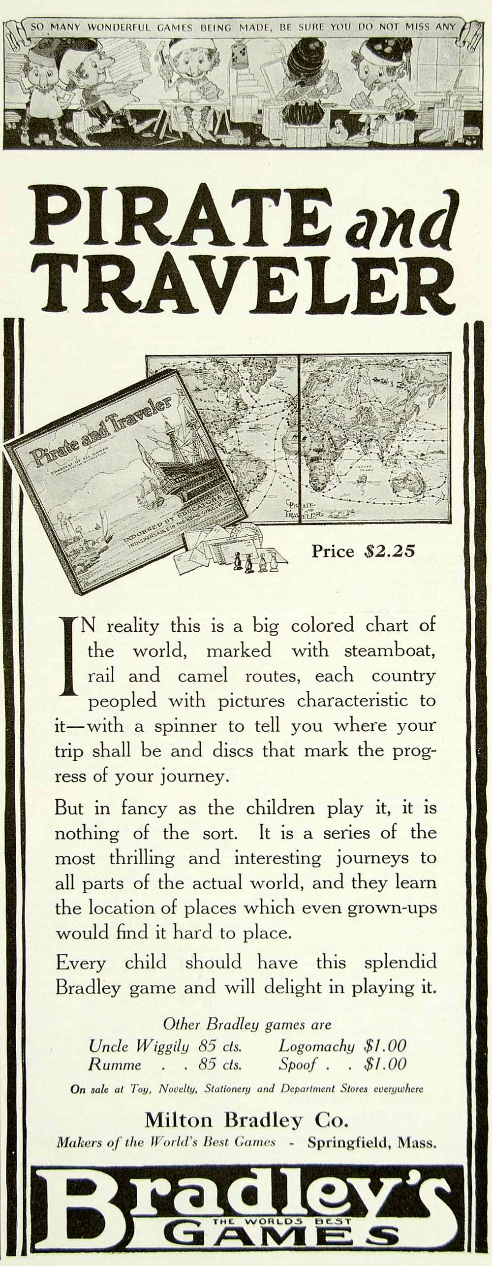 1922 Ad Milton Bradley Pirate Traveler Board Game Childrens Toy Springfield YYC3