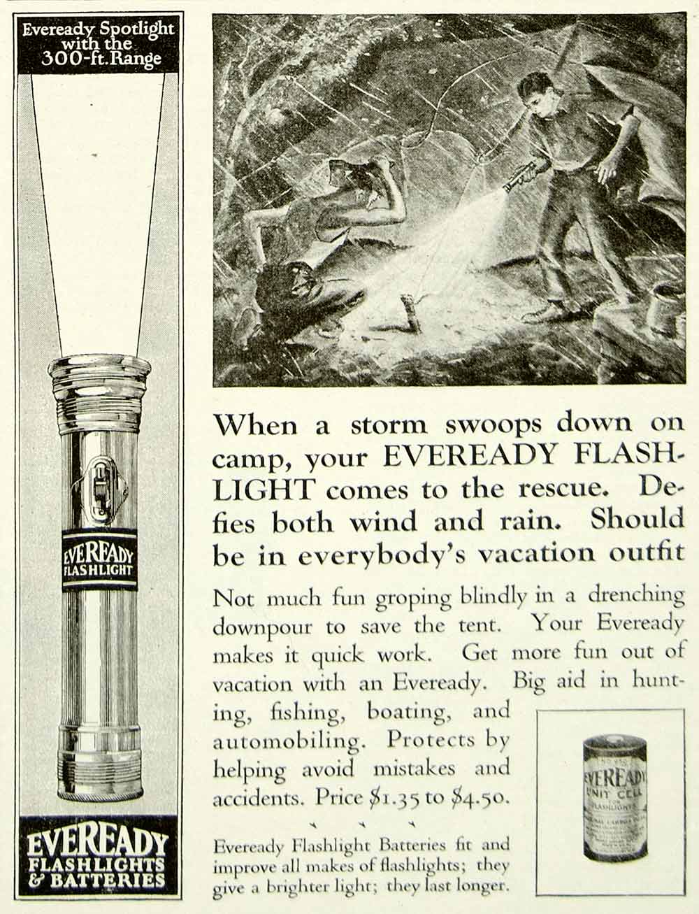 1923 Ad Eveready Flashlight Batteries Hunting Fishing Camping Sporting YYC4