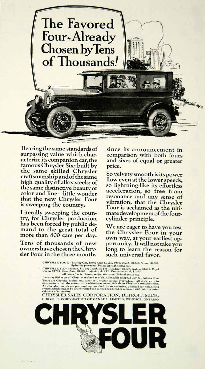 1925 Ad Chrysler Four Touring Car Classic Automobile Roaring Twenties ...