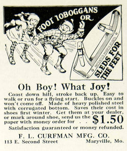 1925 Ad FL Curfman Foot Toboggans Snow Sled Children Toys Roaring Twenties YYC6