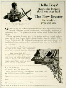 1925 Ad AC Gilbert Super Erector Steam Shovel Building Children's Toy Kids YYC6
