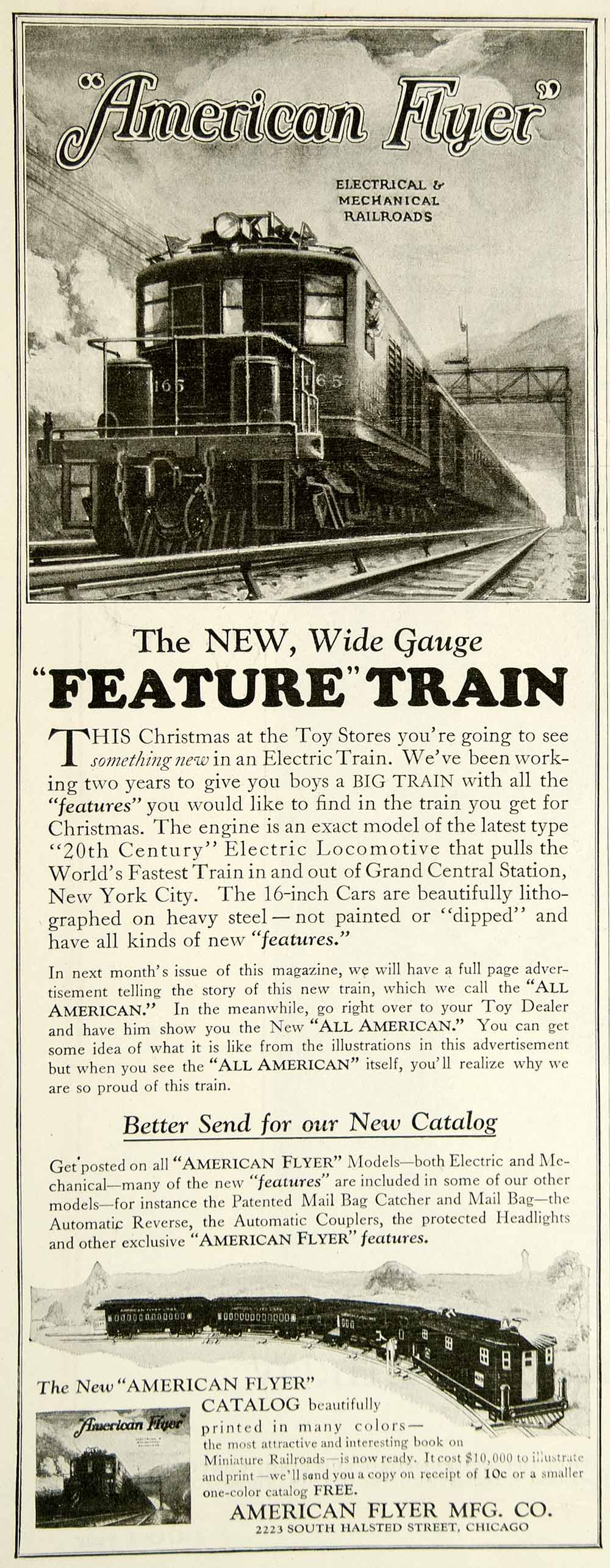 1925 Ad American Flyer Electric Locomotive Wide Gauge Model Railroad Train YYC6