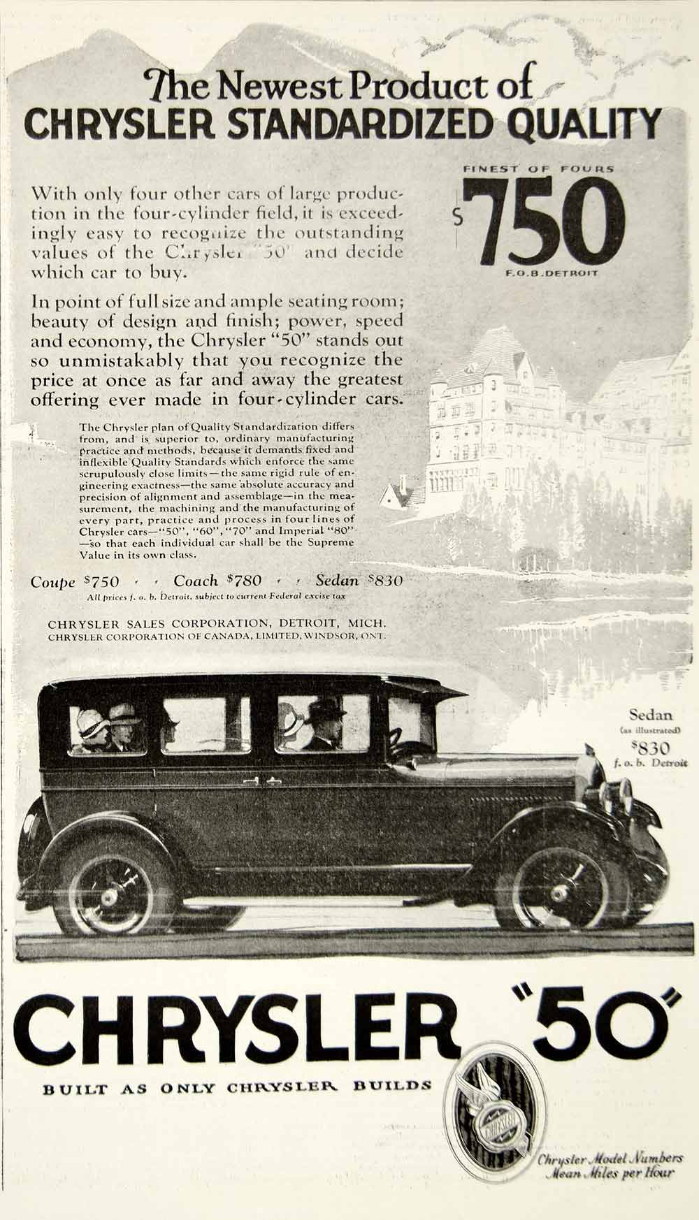 1926 Ad Chrysler Model 50 Sedan Car Classic Automobile Transportation YYC6