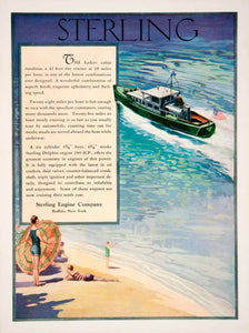 1928 Ad Sterling Dolphin Engine Marine Motor Luder Cabin Runabout Yacht Art YYM2