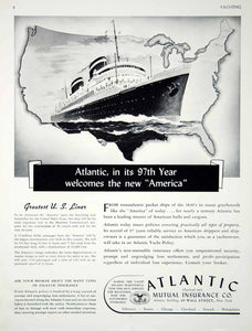 1939 Ad Atlantic Mutual Insurance U. S. Lines Passenger Liner Ship SS America