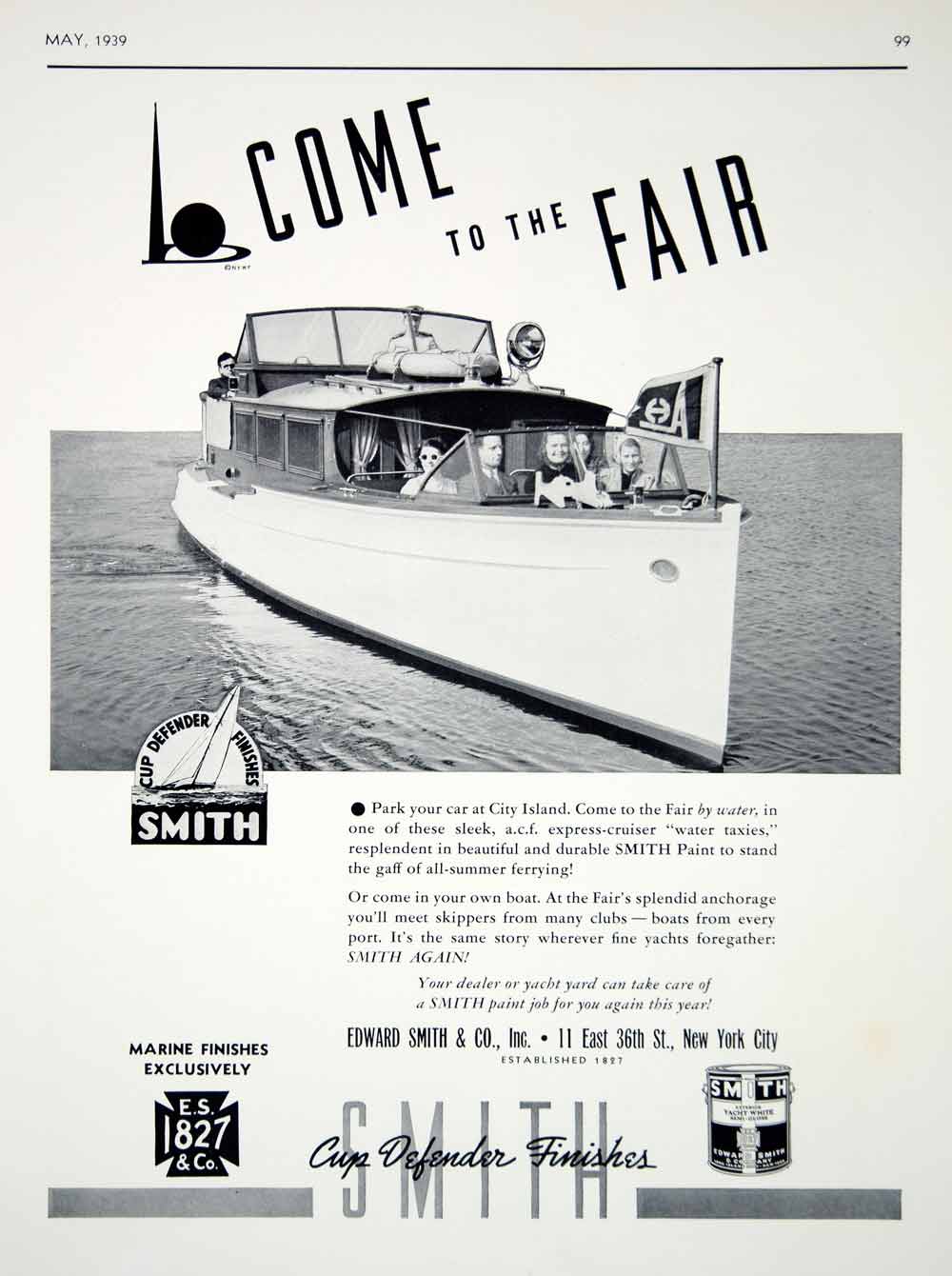 1939 Ad Edward Smith Marine Paint Water Taxi New York World Fair Transportation