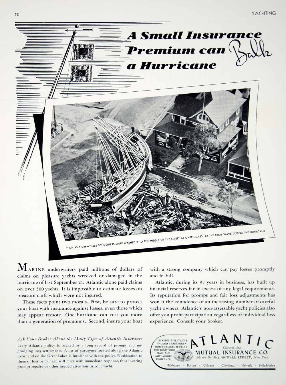 1939 Ad Atlantic Mutual Insurance New England Hurricane 1938 Damage Onset Mass.