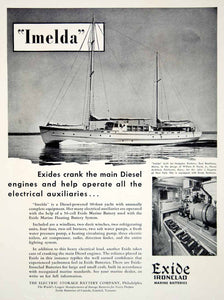 1939 Ad Exide Marine Electric Storage Battery Imelda Yacht John J. Hagerty Boat