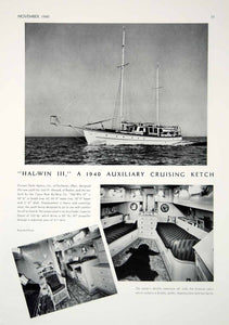 1940 Print Hal-Win III Cruising Ketch Sailboat Yacht Galley Joel H Atwood Boston