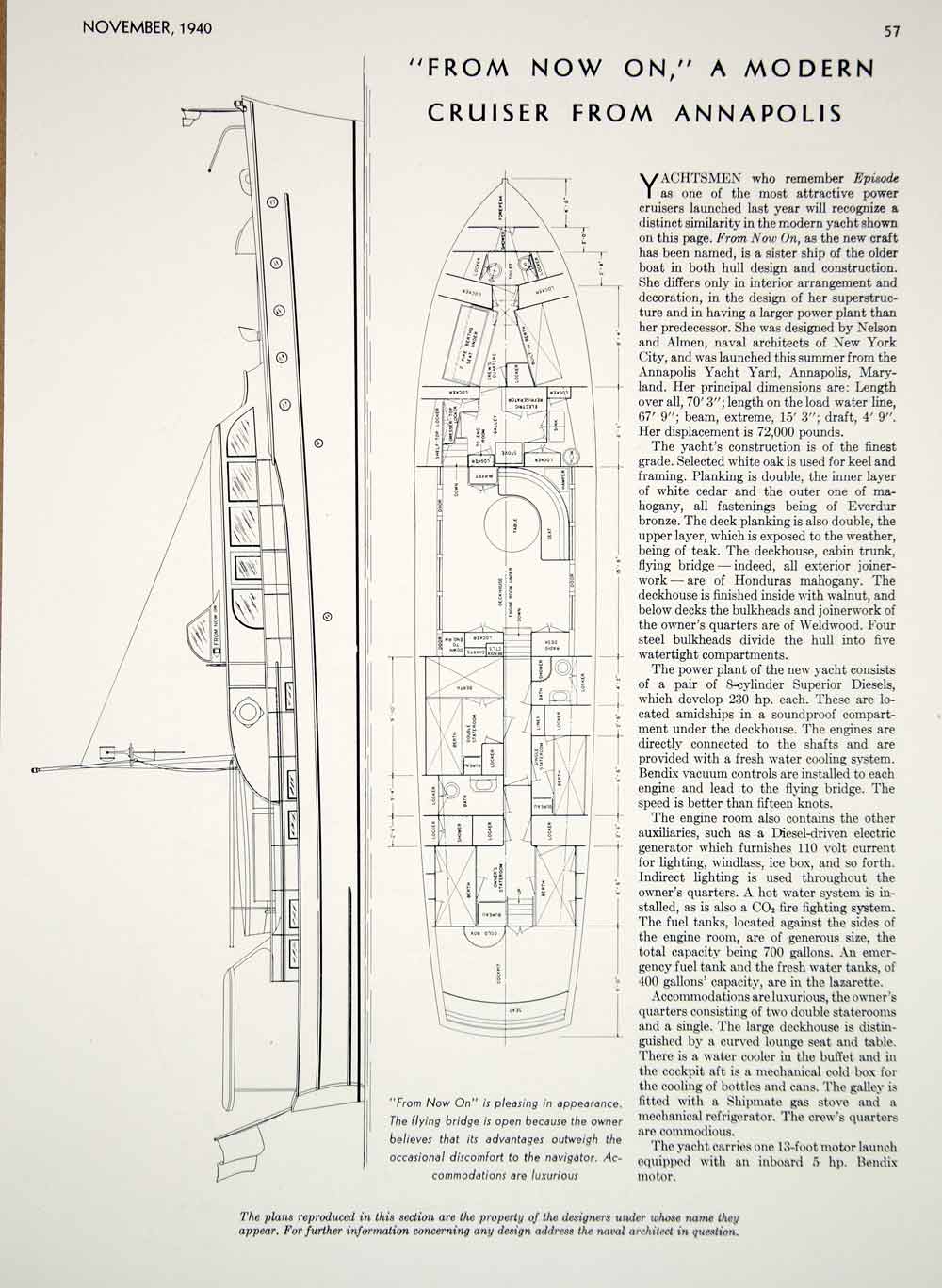 1940 Article From Now On Auxiliary Cruising Yacht Boat Cabin Plan Nelson & Almen