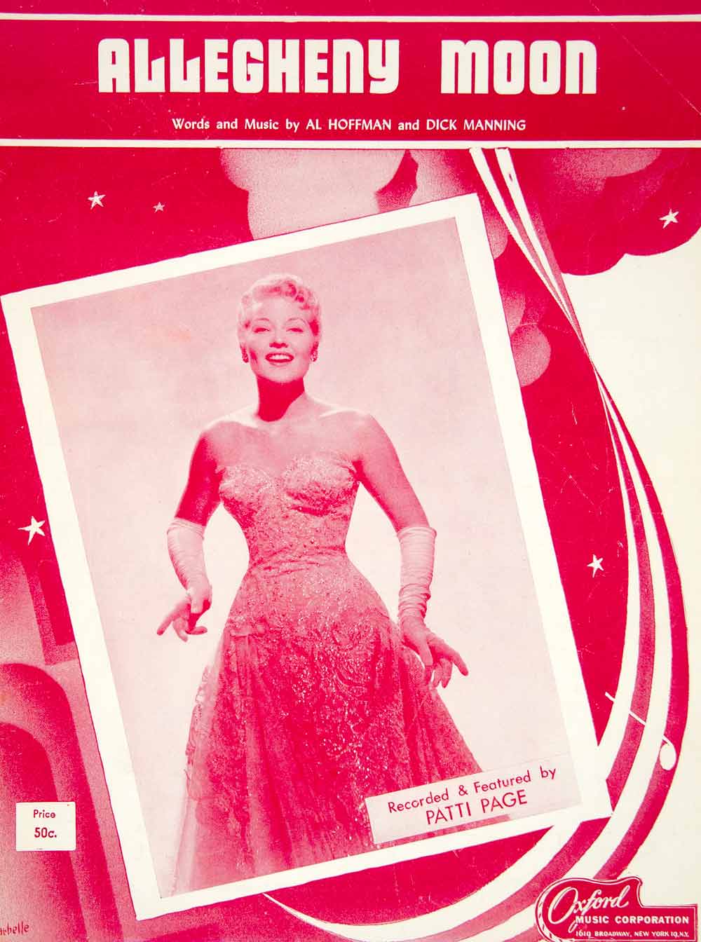 1956 Sheet Music Allegheny Moon Patti Page Albert Wilfred Barbelle Al ZSM1