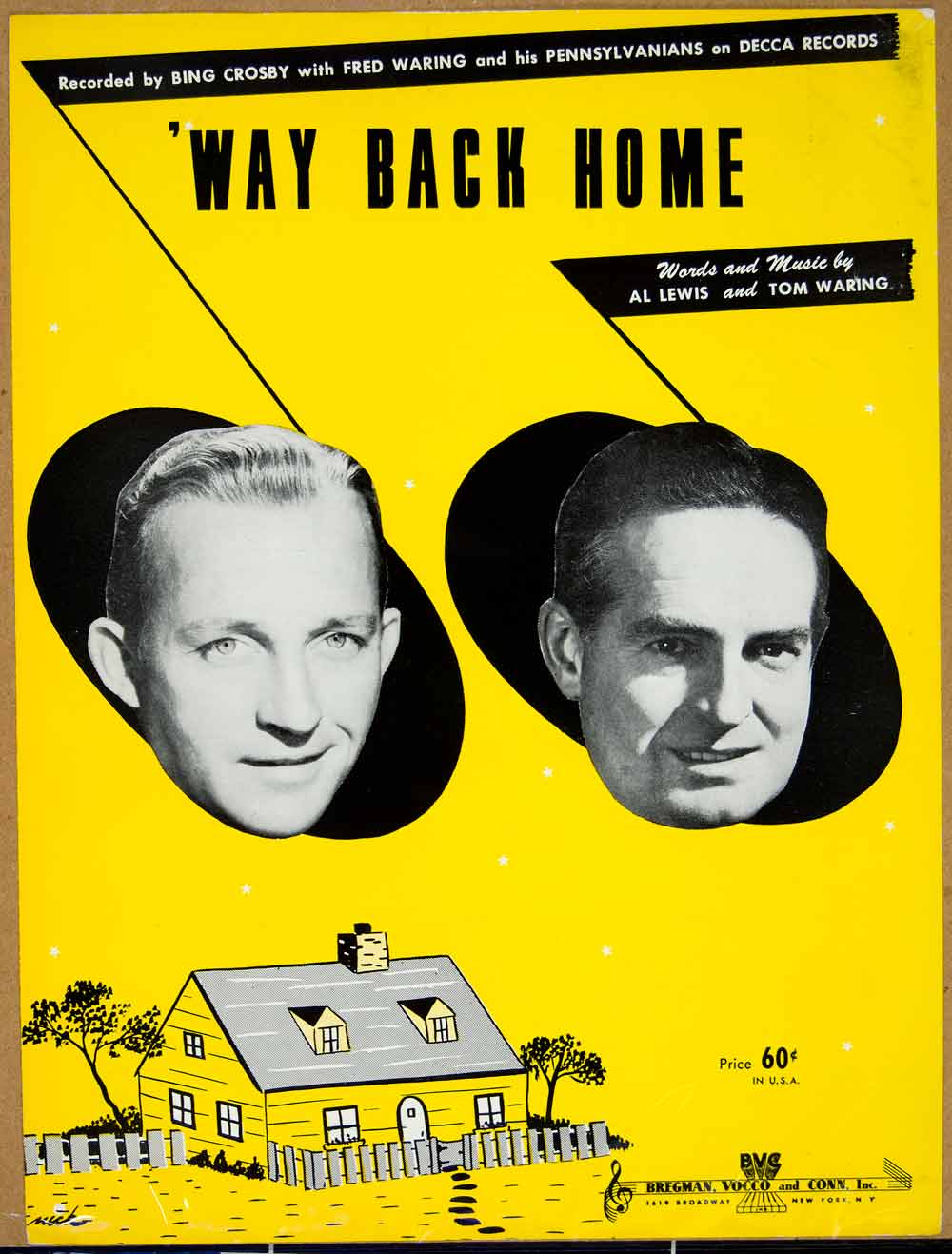 1949 Sheet Music 'Way Back Home Bing Crosby Fred Waring Pennsylvanians Al ZSM4