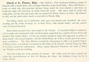 1872 Lithograph Hullett Art Font Church St Thomas Rhyl Wakes UK Religious ZZ11