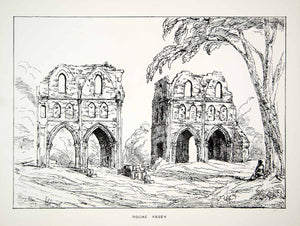 1872 Lithograph May Allen Art Roche Abbey Maltby South Yorkshire England UK ZZ11
