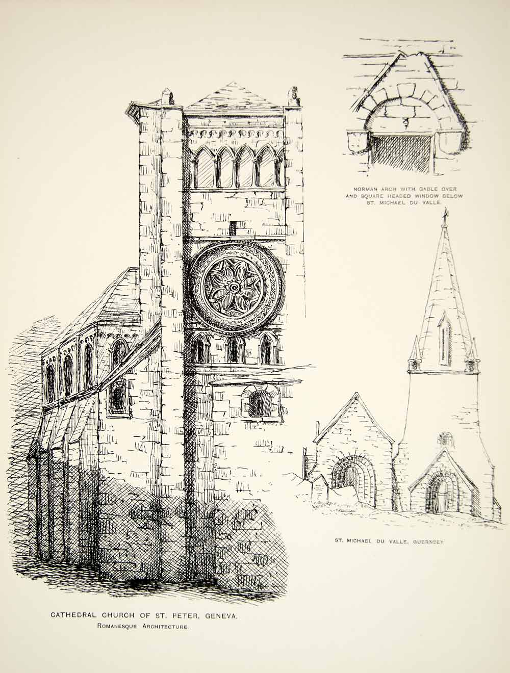 1872 Lithograph AJ Foster Art St Pierre Cathedral Geneva Michel du Valle UK ZZ11